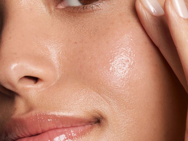 Close-up of smooth, glowing cheek skin